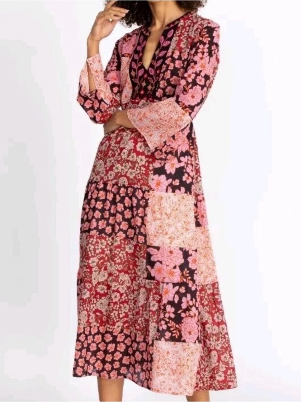 Johnny Was Flora Tie Back Dress Size 3X Mix Floral Print Cotton Embroidered